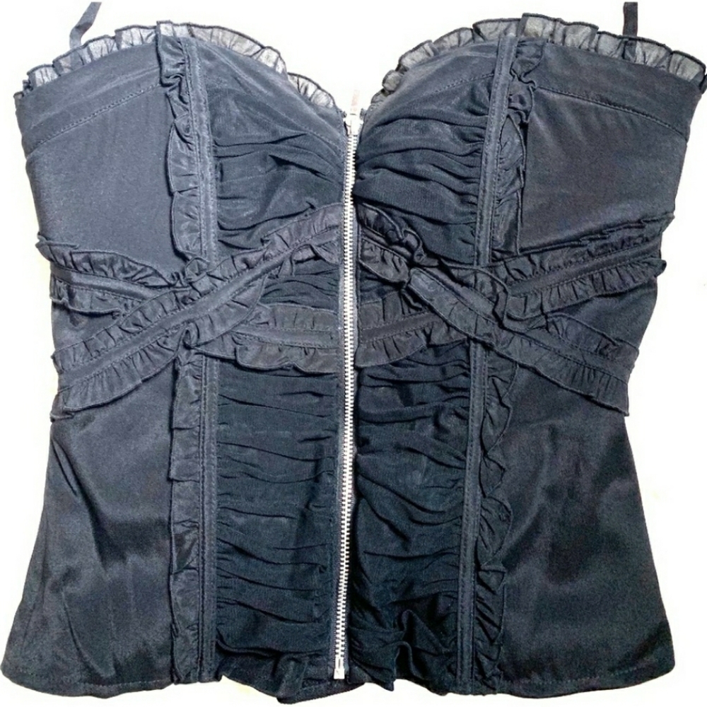 Black ruffle zipper bustier corset top - Picture 1 of 4
